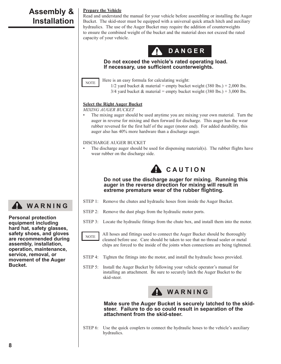 Assembly & installation | Danuser 2312 AugerBucket User Manual | Page 8 / 20