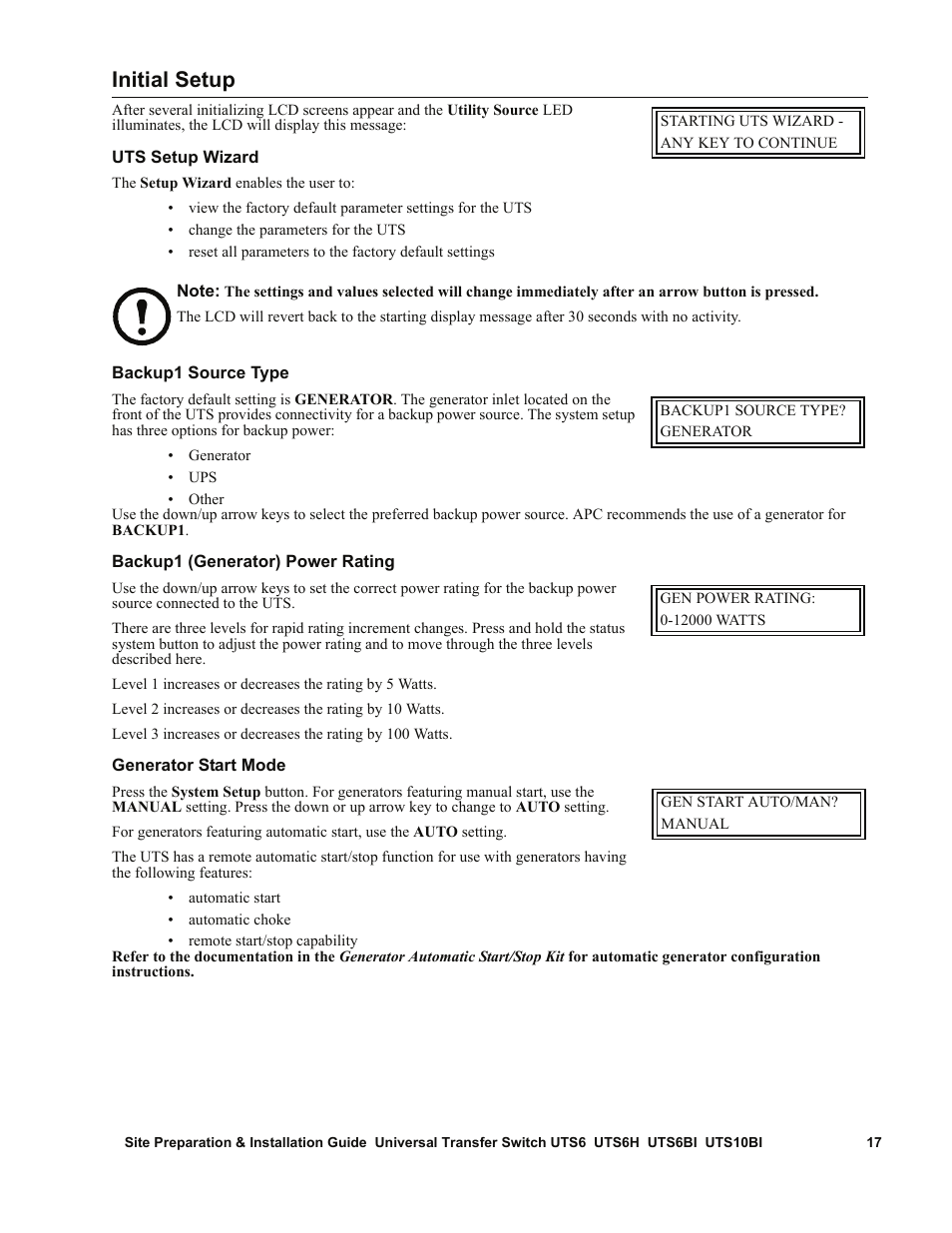 Initial setup | APC UTS6BI User Manual | Page 18 / 30