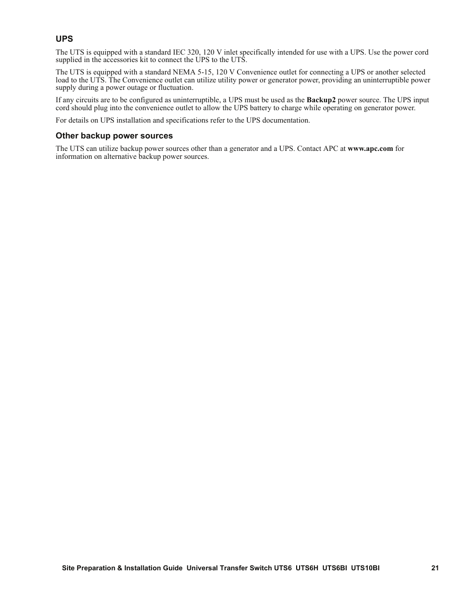 APC UTS6BI User Manual | Page 22 / 30