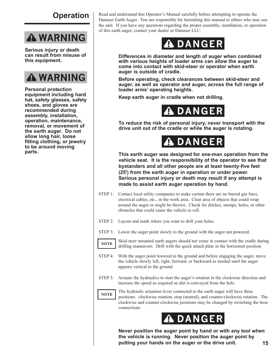 Operation | Danuser EP15 Round User Manual | Page 15 / 26