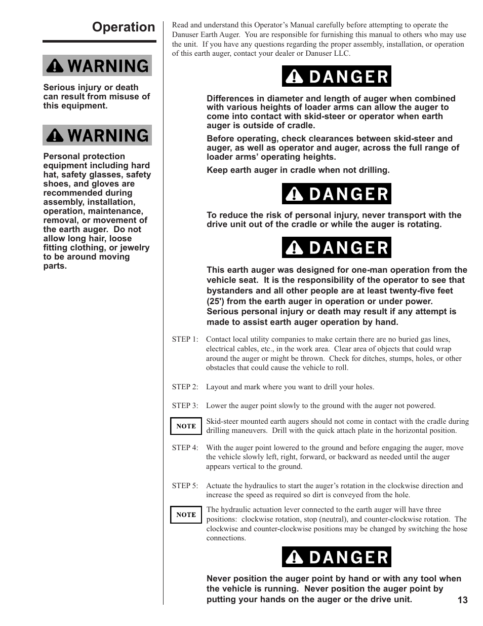 Operation | Danuser EP20 User Manual | Page 13 / 22