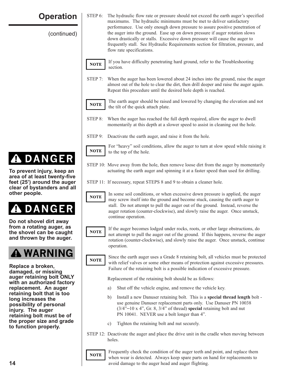 Operation | Danuser EP20 User Manual | Page 14 / 22