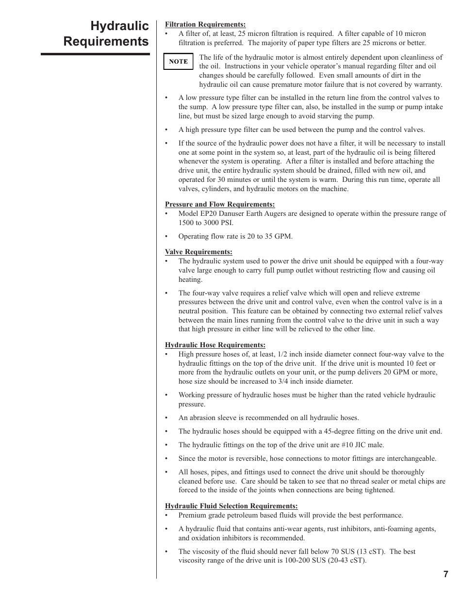 Hydraulic requirements, Ep20 | Danuser EP20 User Manual | Page 7 / 22