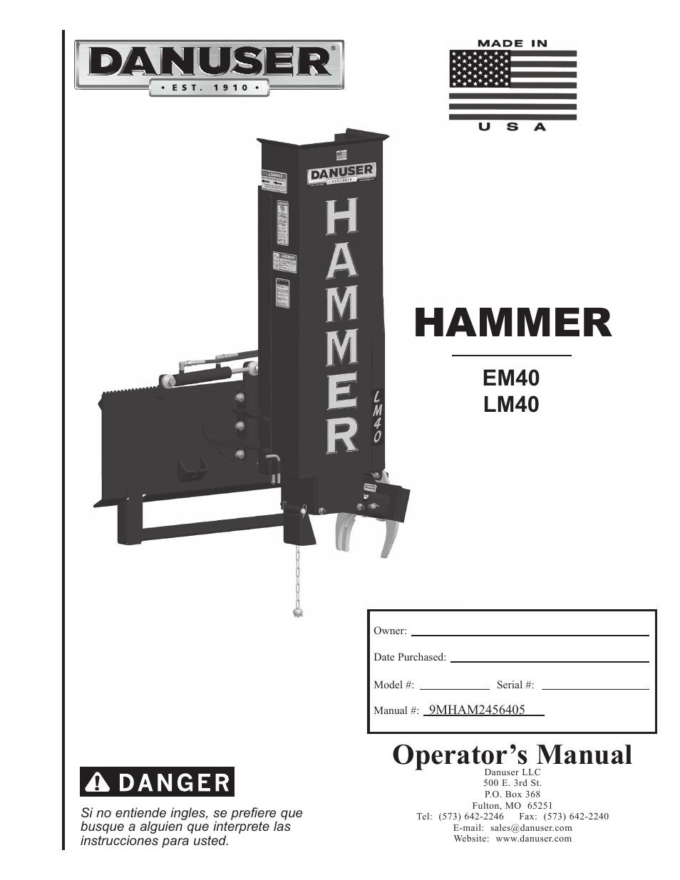 Danuser LM40 Hammer User Manual | 30 pages