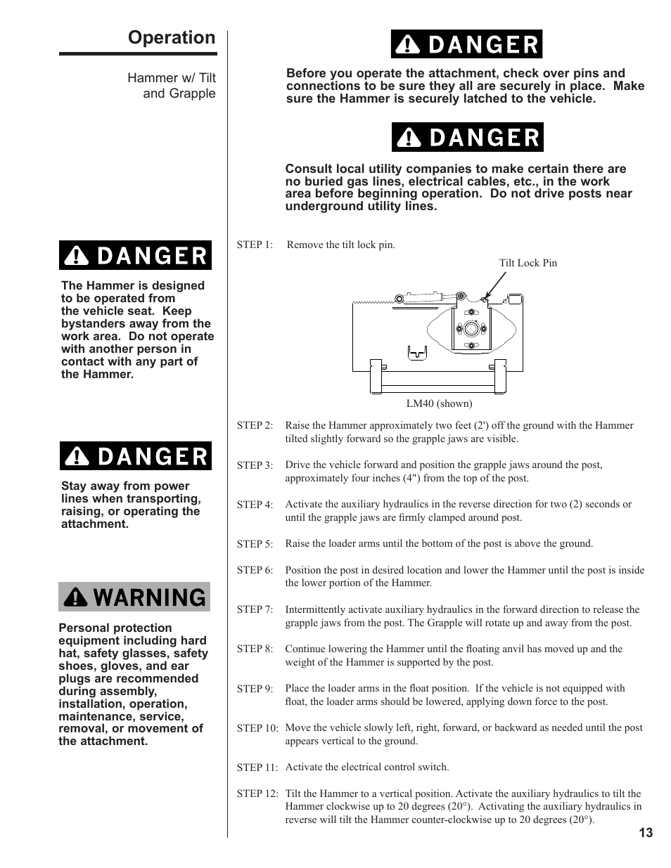 Operation | Danuser LM40 Hammer User Manual | Page 13 / 30