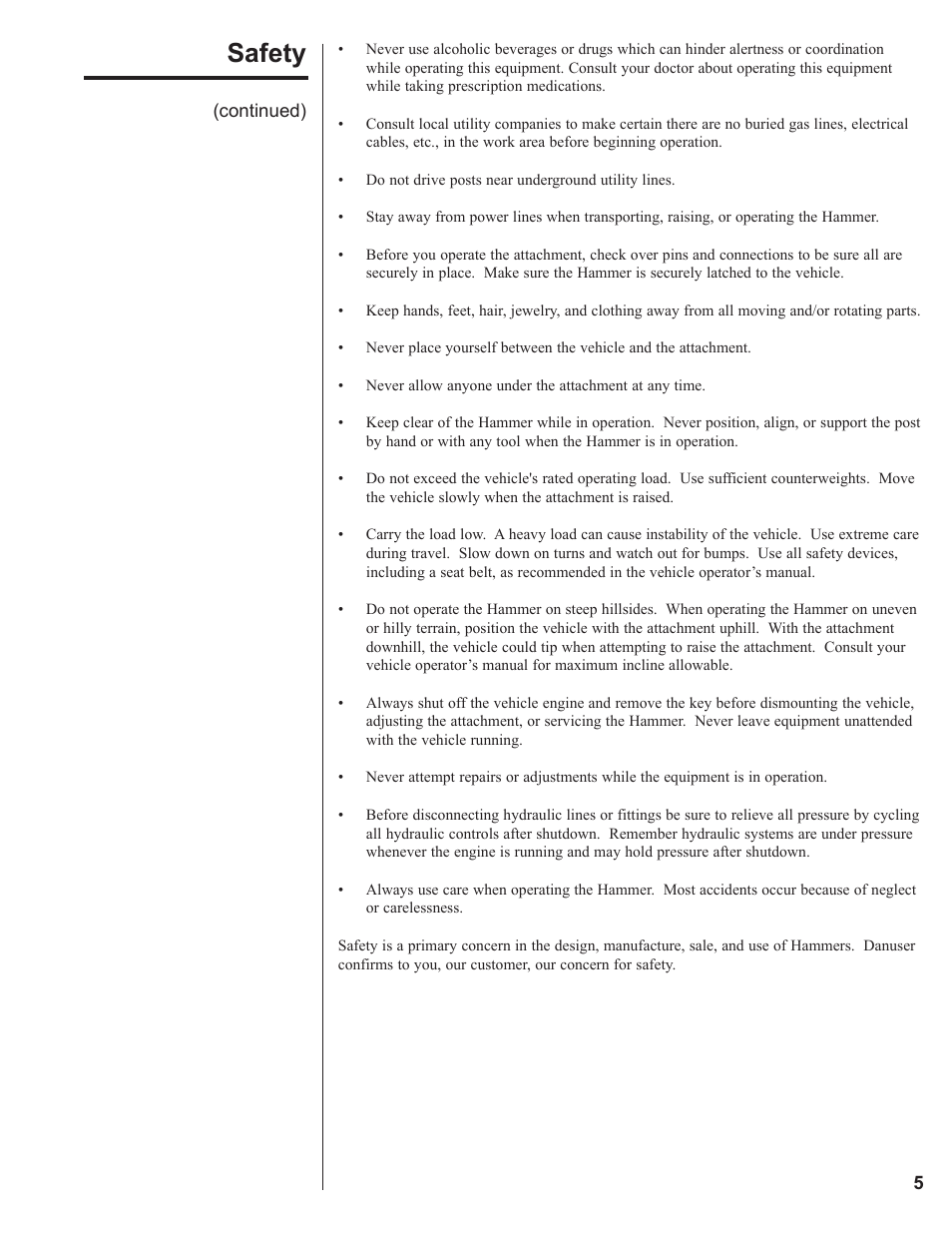 Safety | Danuser LM40 Hammer User Manual | Page 5 / 30