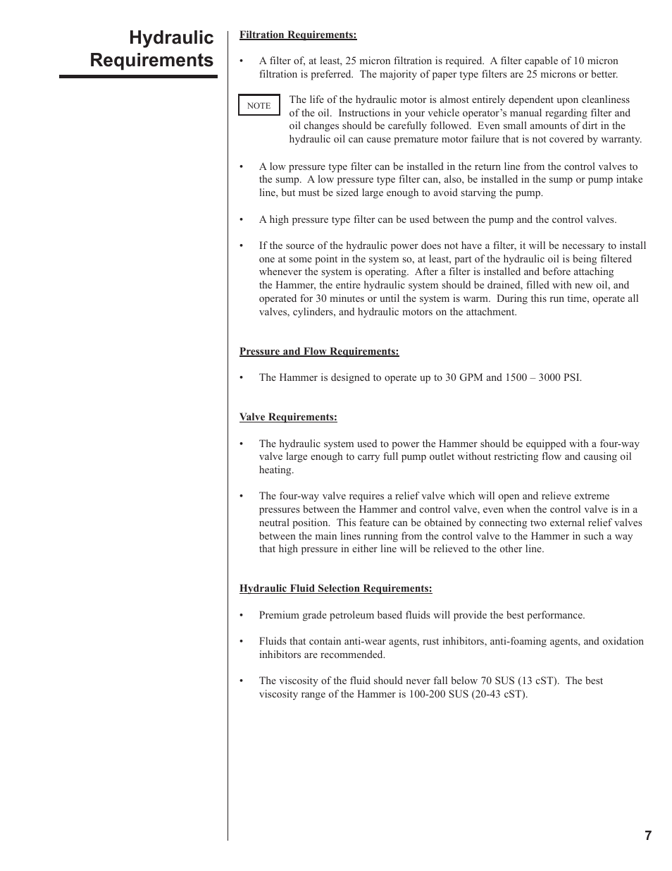 Hydraulic requirements | Danuser LM40 Hammer User Manual | Page 7 / 30
