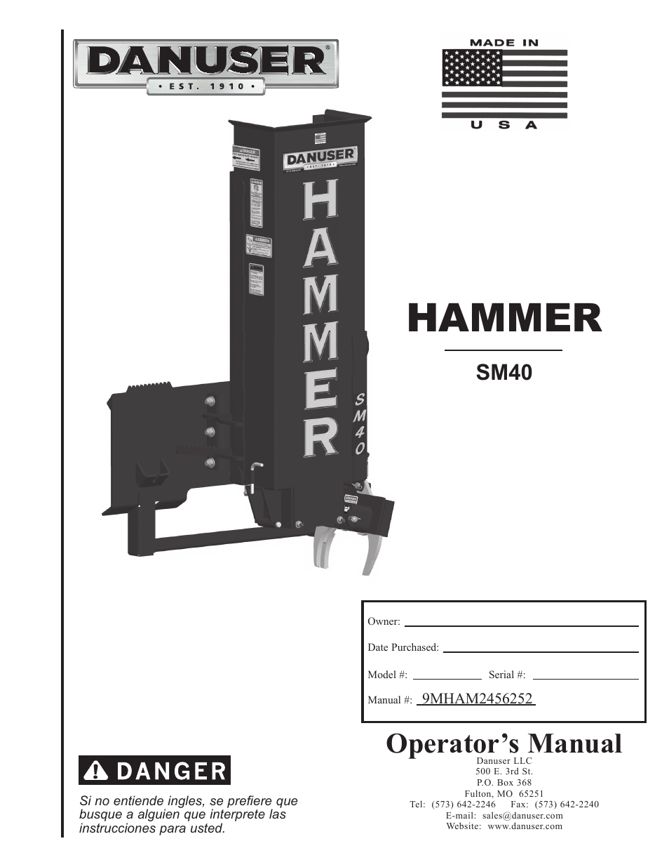 Danuser SM40 Hammer User Manual | 30 pages