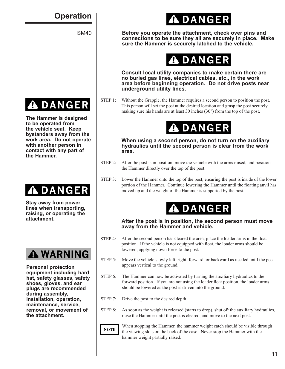 Operation | Danuser SM40 Hammer User Manual | Page 11 / 30