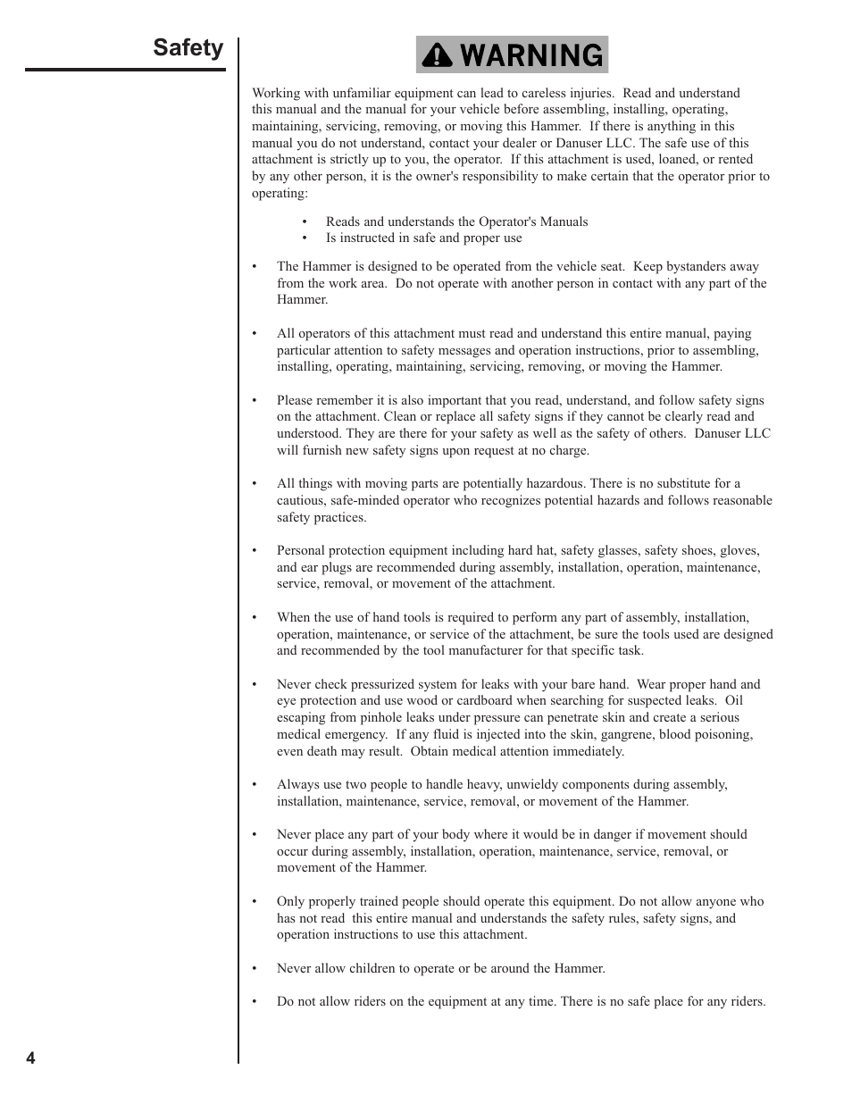 Safety | Danuser SM40 Hammer User Manual | Page 4 / 30
