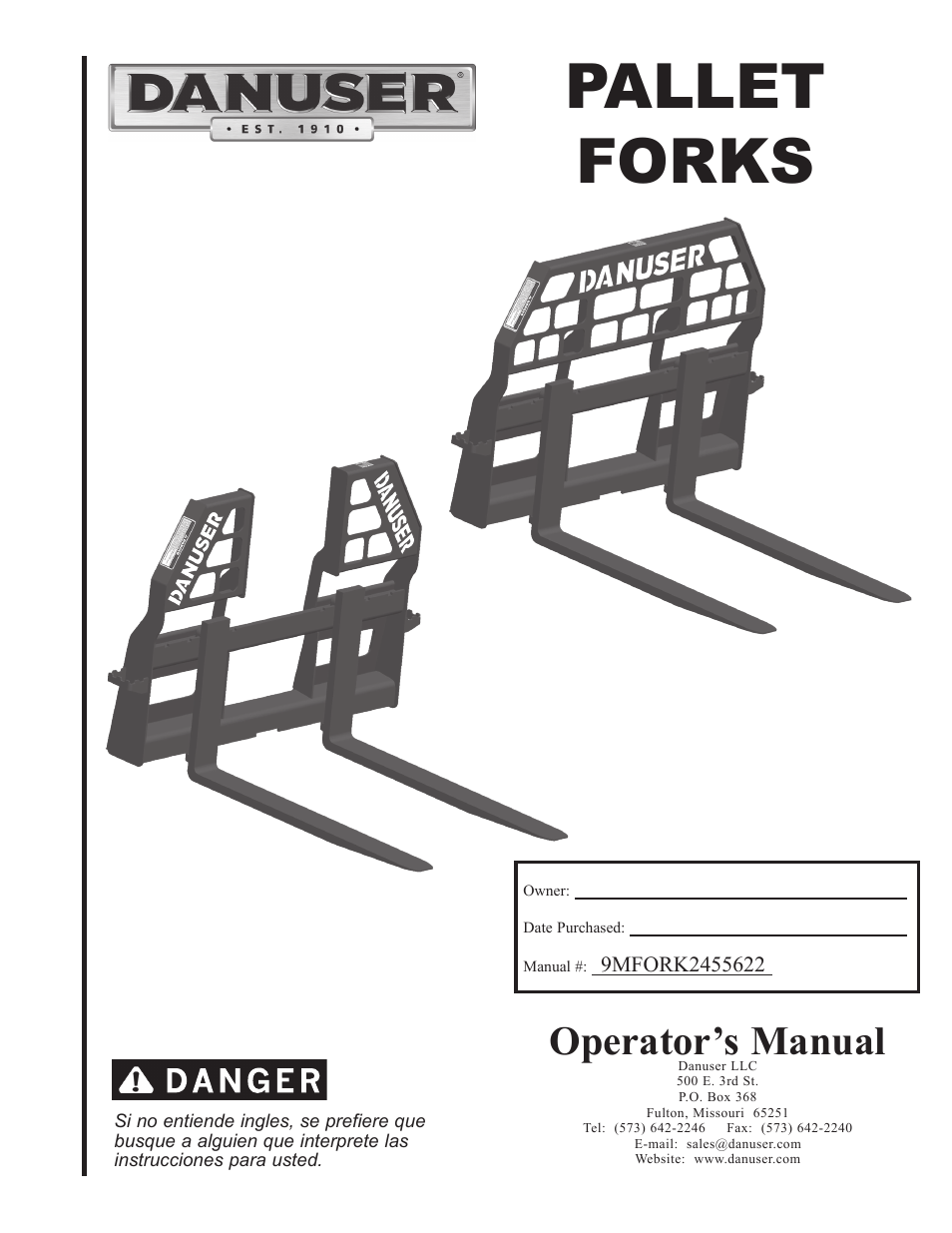 Danuser Pallet Forks User Manual | 18 pages