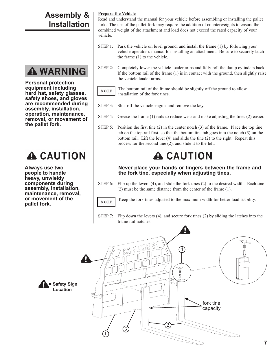 Assembly & installation | Danuser Pallet Forks User Manual | Page 7 / 18