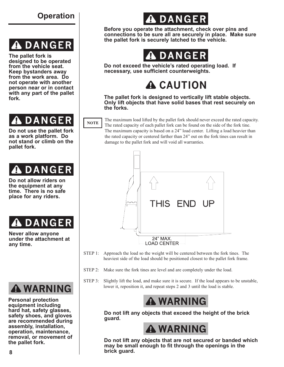 Operation | Danuser Pallet Forks User Manual | Page 8 / 18