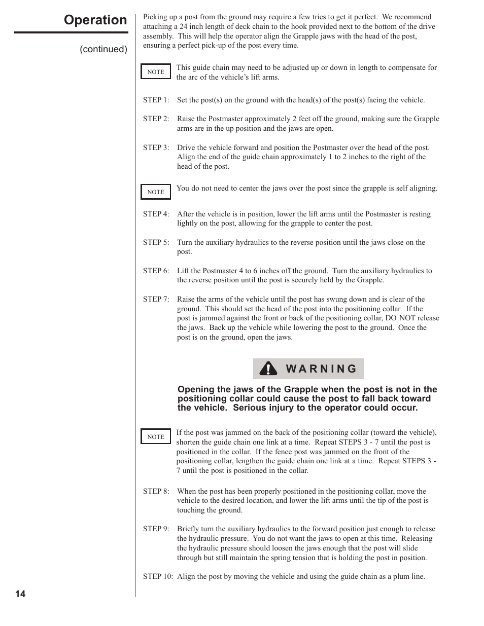 Operation | Danuser 9000 Postmaster/SlabBlaster User Manual | Page 14 / 34