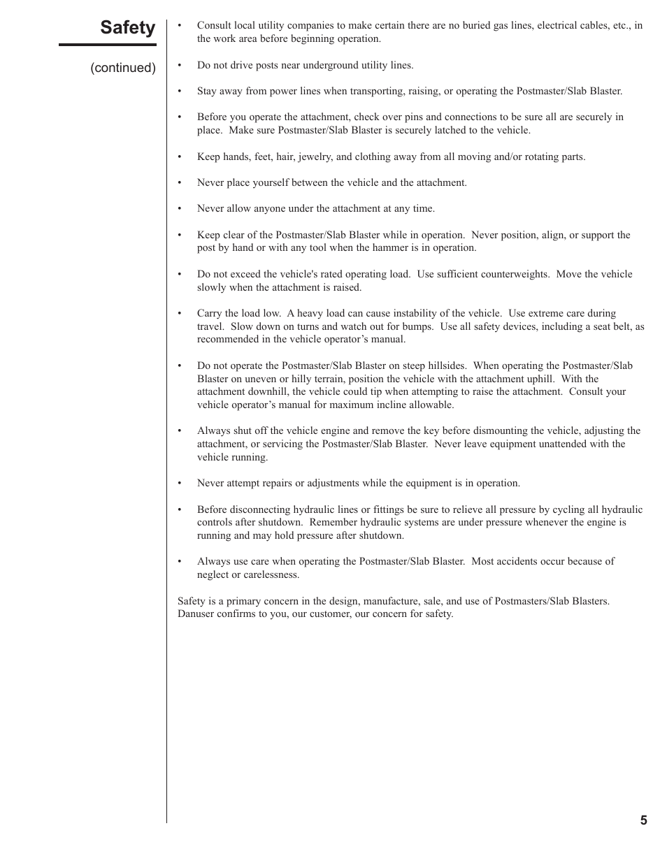 Safety | Danuser 9000 Postmaster/SlabBlaster User Manual | Page 5 / 34
