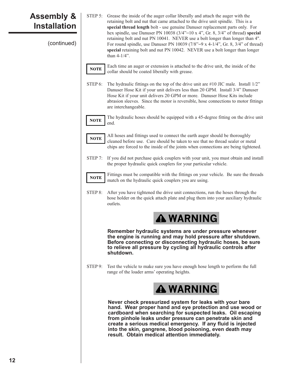 Assembly & installation | Danuser 2035 Round User Manual | Page 12 / 22