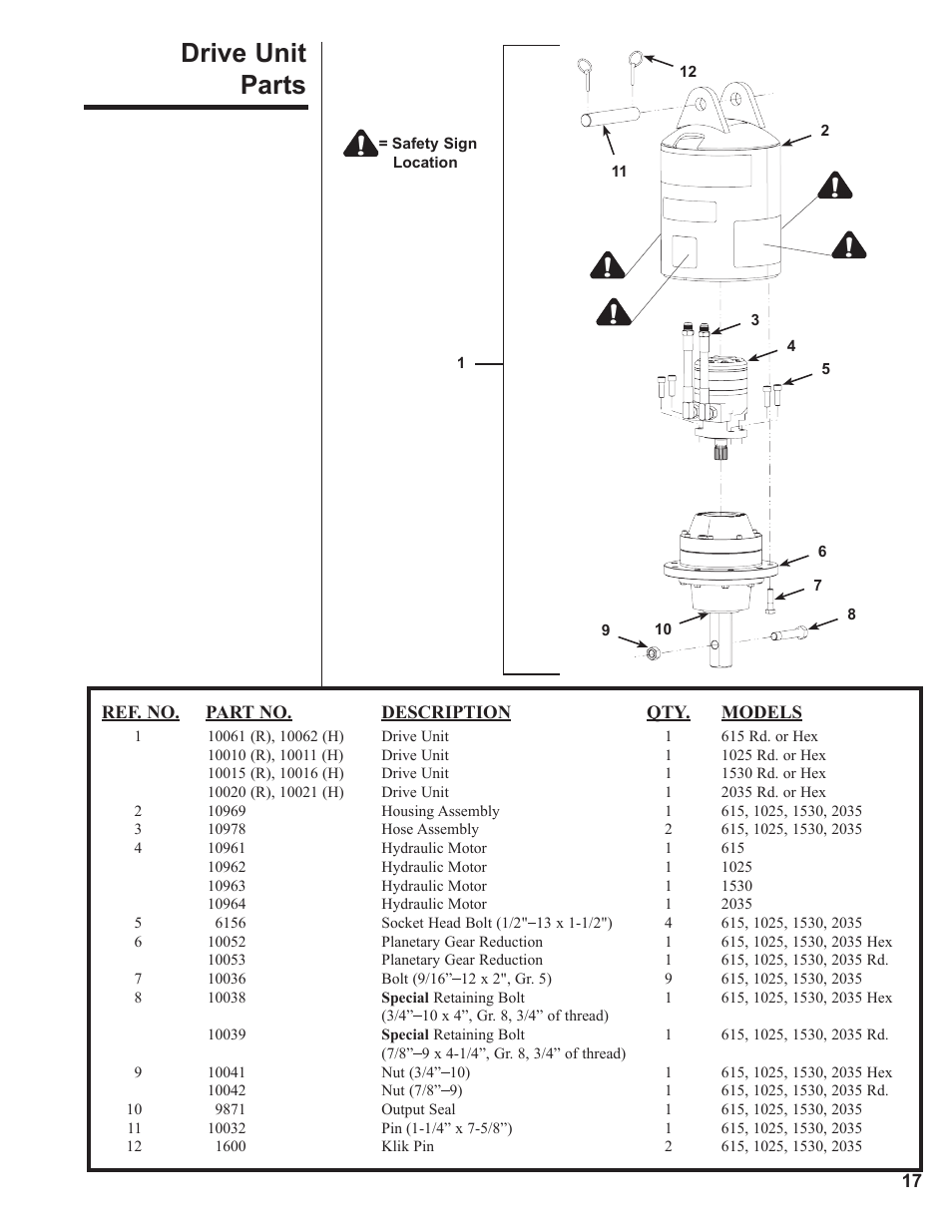 Drive unit parts | Danuser 2035 Round User Manual | Page 17 / 22