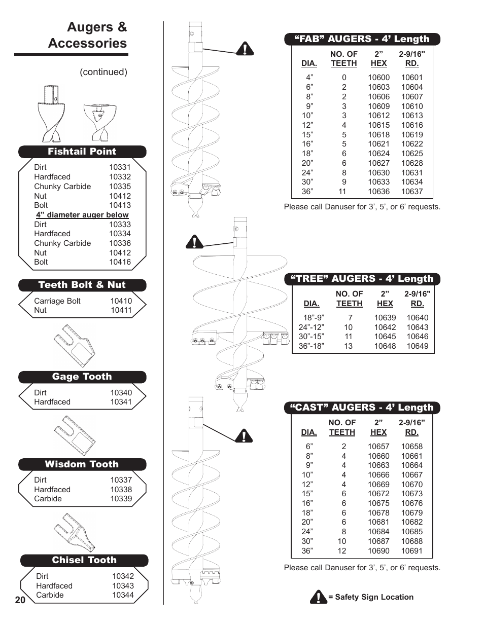 Augers & accessories | Danuser 2035 Round User Manual | Page 20 / 22