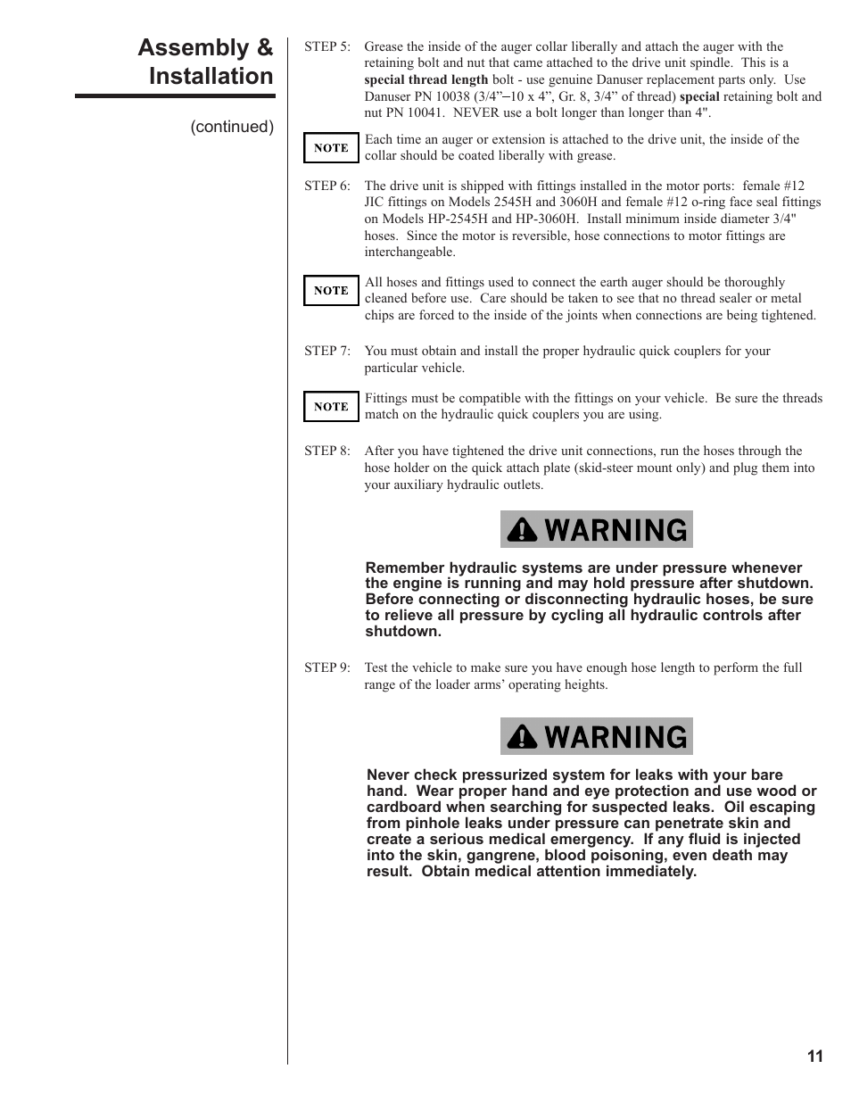 Assembly & installation | Danuser HP-3060 Hex User Manual | Page 11 / 20