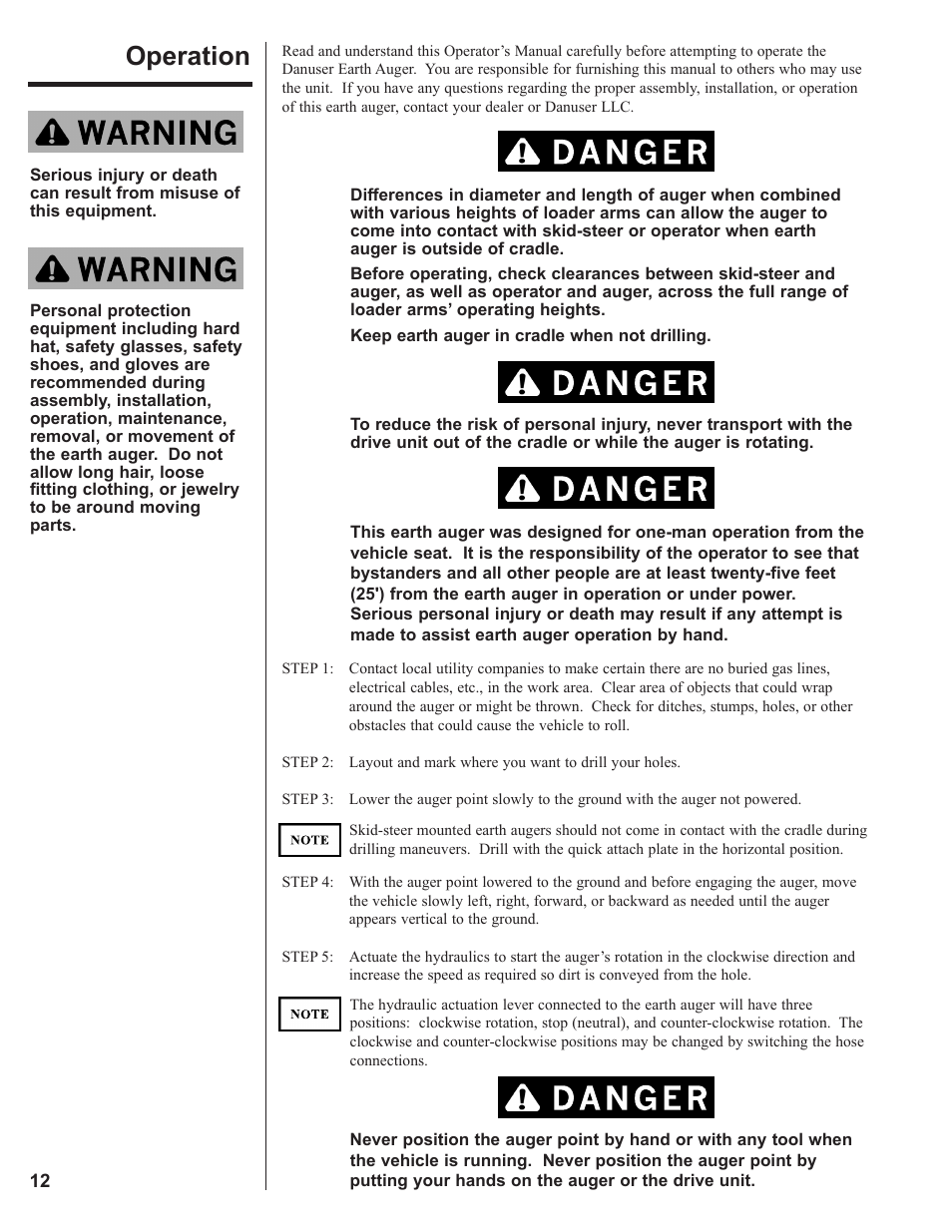 Operation | Danuser HP-3060 Hex User Manual | Page 12 / 20