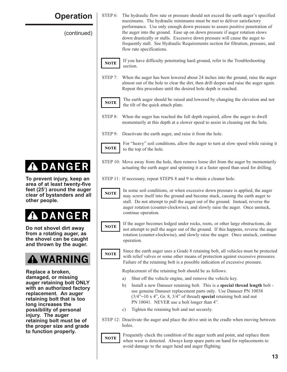 Operation | Danuser HP-3060 Hex User Manual | Page 13 / 20