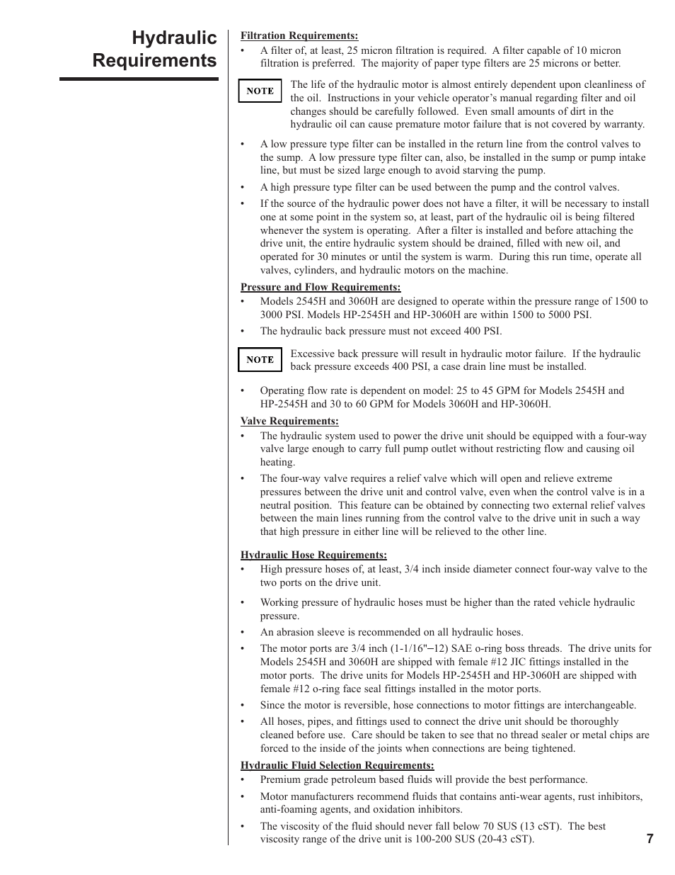 Hydraulic requirements | Danuser HP-3060 Hex User Manual | Page 7 / 20