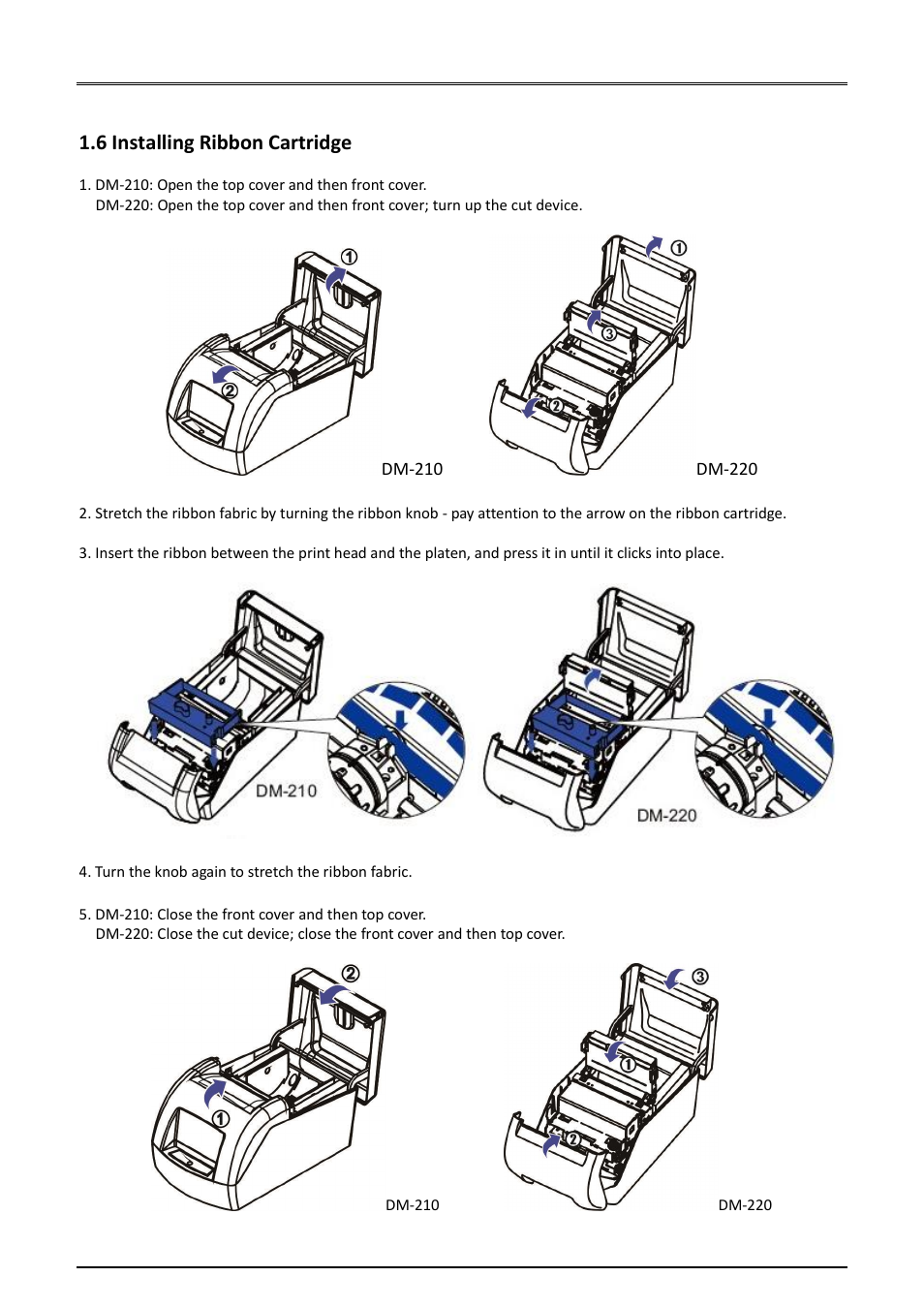 6 installing ribbon cartridge | Dascom DM-220 User Guide User Manual | Page 19 / 53