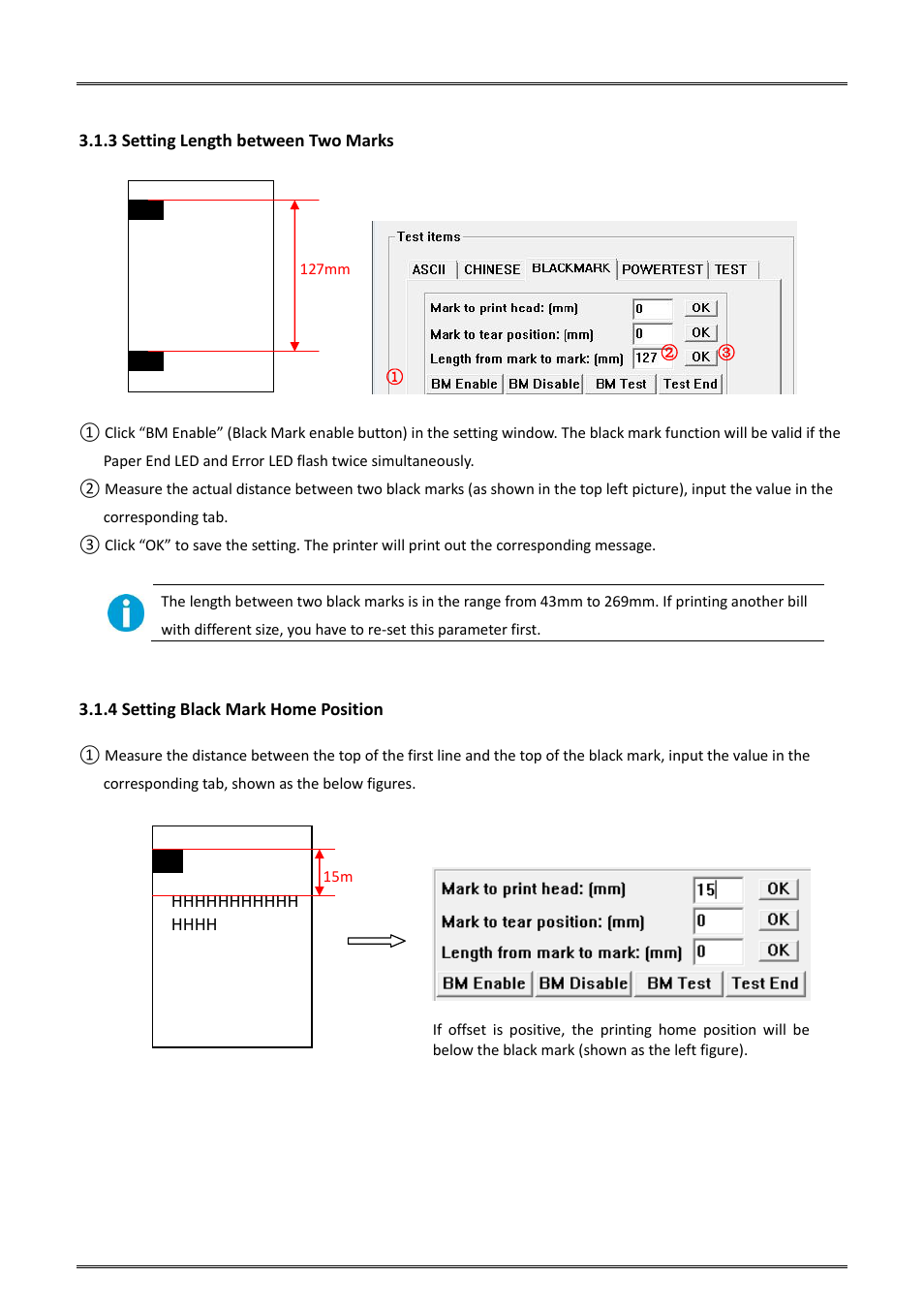 3 setting length between two marks, 4 setting black mark home position | Dascom DM-220 User Guide User Manual | Page 26 / 53