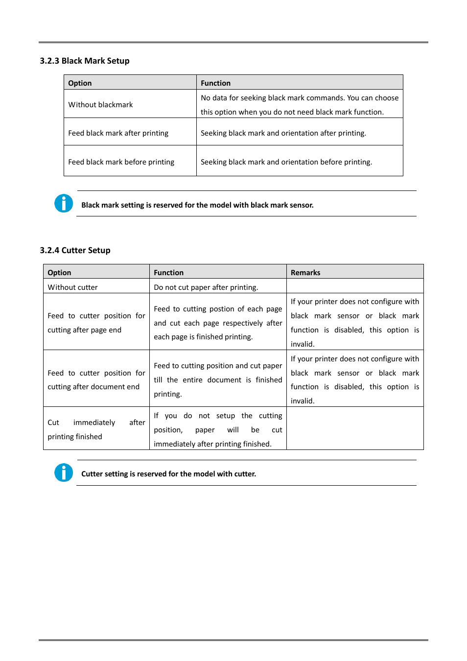 3 black mark setup, 4 cutter setup, 3 black mark setup 3.2.4 cutter setup | Dascom DM-220 User Guide User Manual | Page 29 / 53