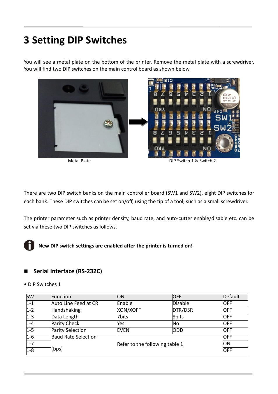 3 setting dip switches | Dascom DT-230 User Guide User Manual | Page 30 / 64