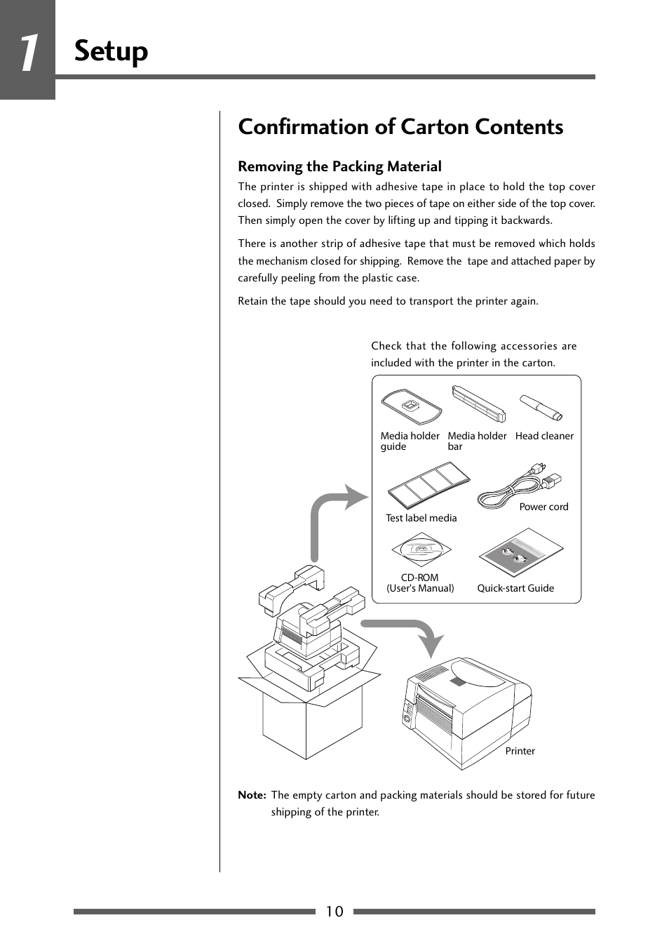 Setup, Confirmation of carton contents, Removing the packing material | Dascom 7106 User Guide User Manual | Page 10 / 56