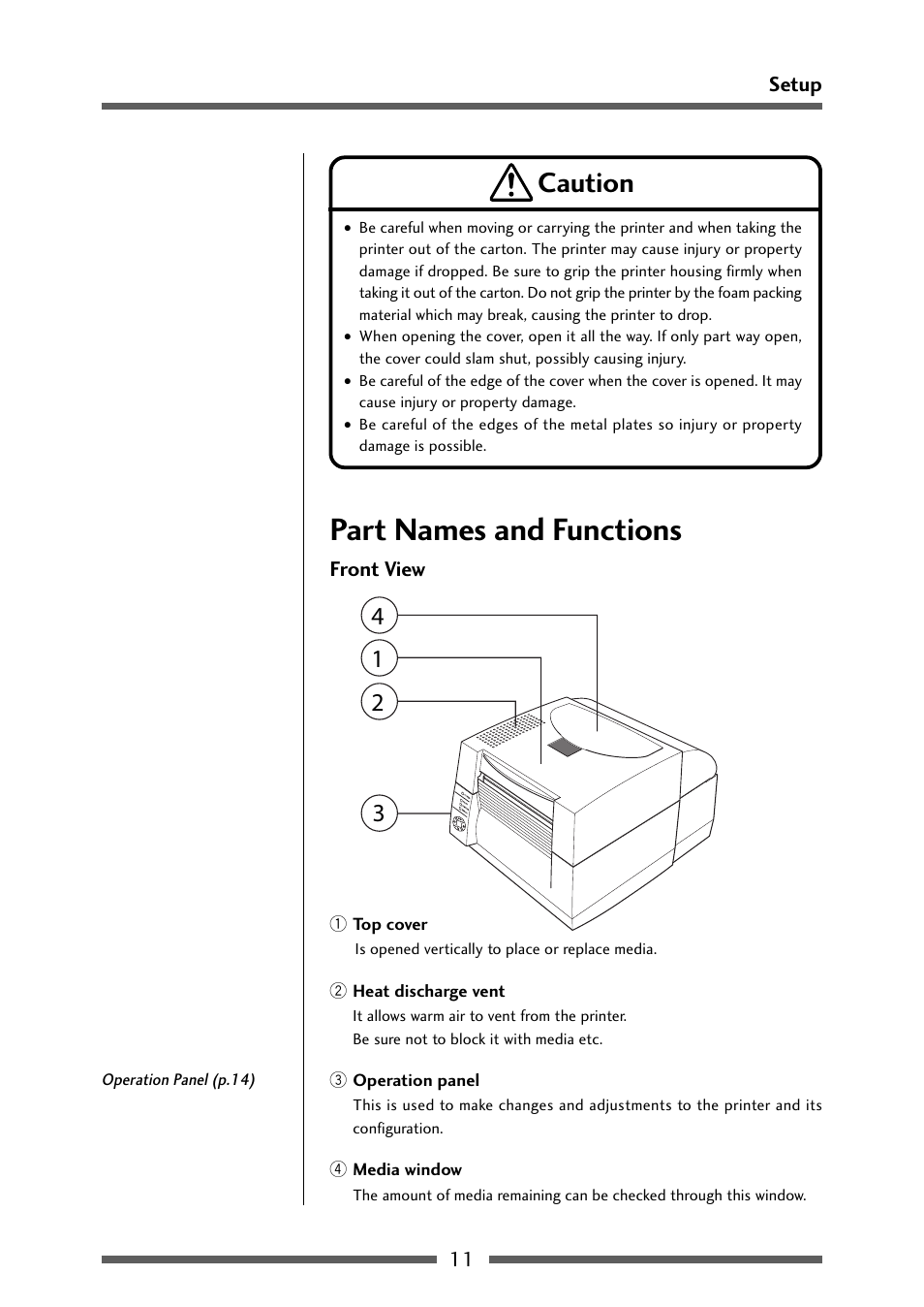 Part names and functions, Front view1, Caution | Dascom 7106 User Guide User Manual | Page 11 / 56