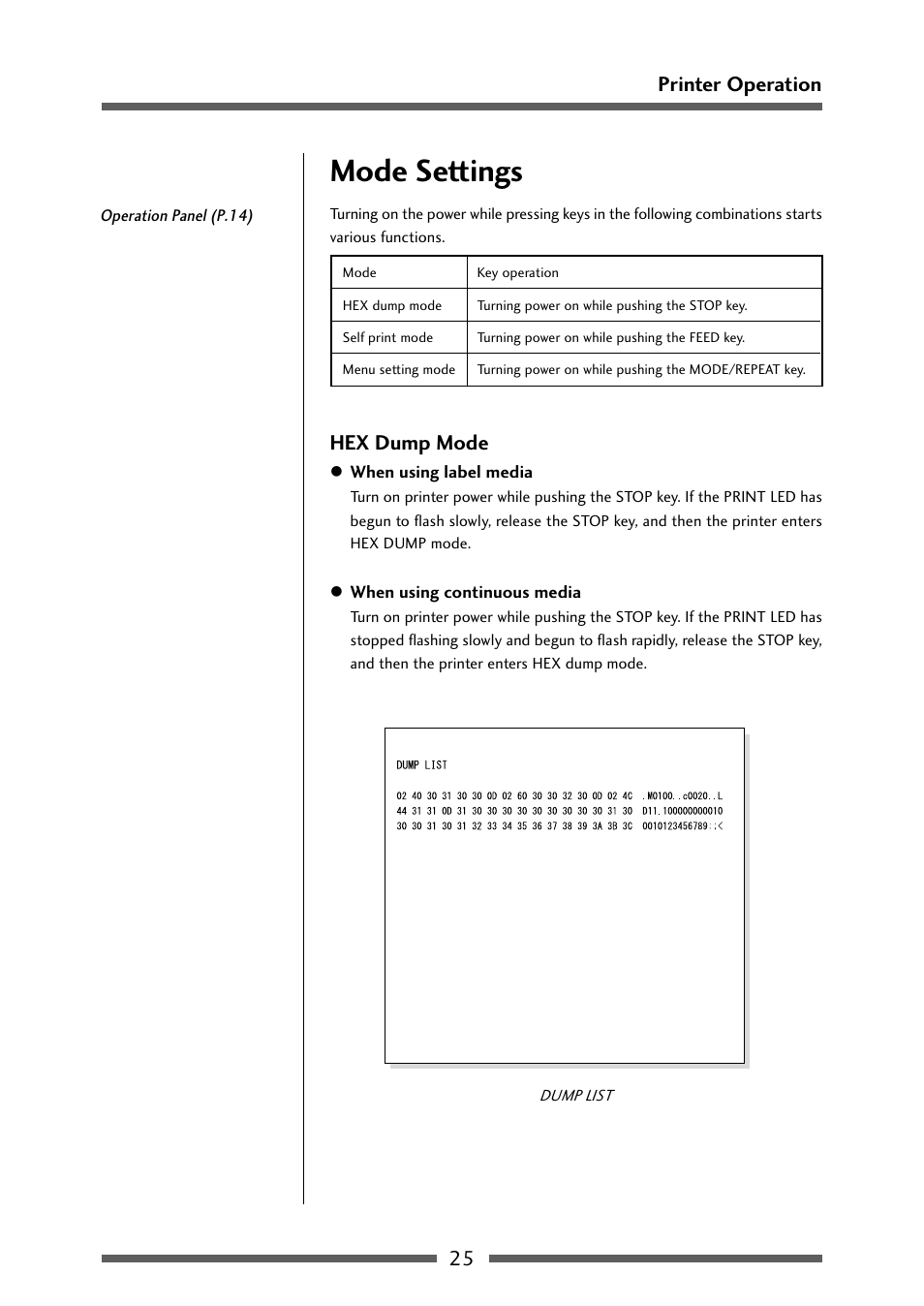 Mode settings, Hex dump mode | Dascom 7106 User Guide User Manual | Page 25 / 56