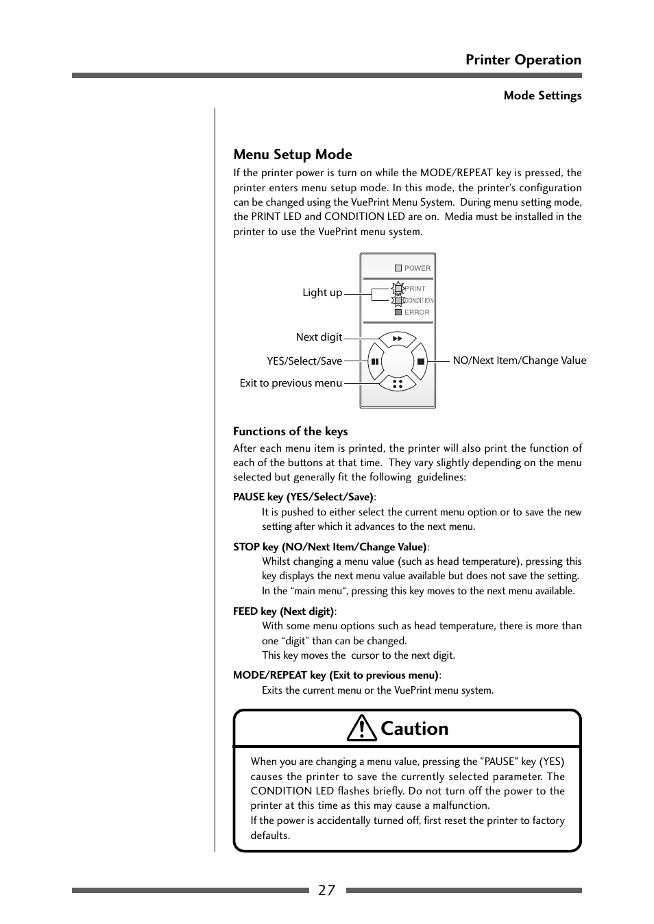 Menu setting mode, Caution | Dascom 7106 User Guide User Manual | Page 27 / 56