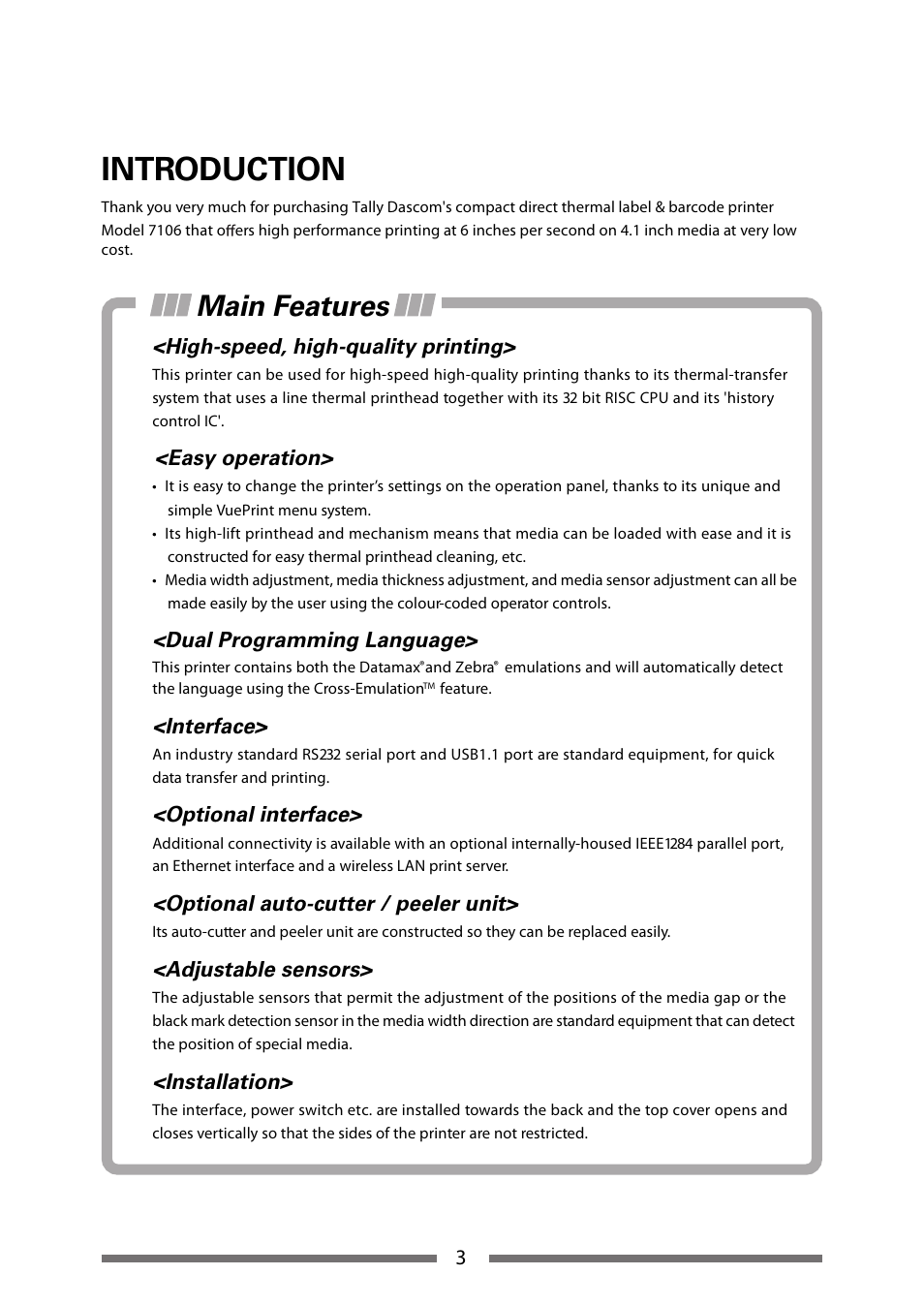 Before operation, Introduction, Main features | Dascom 7106 User Guide User Manual | Page 3 / 56