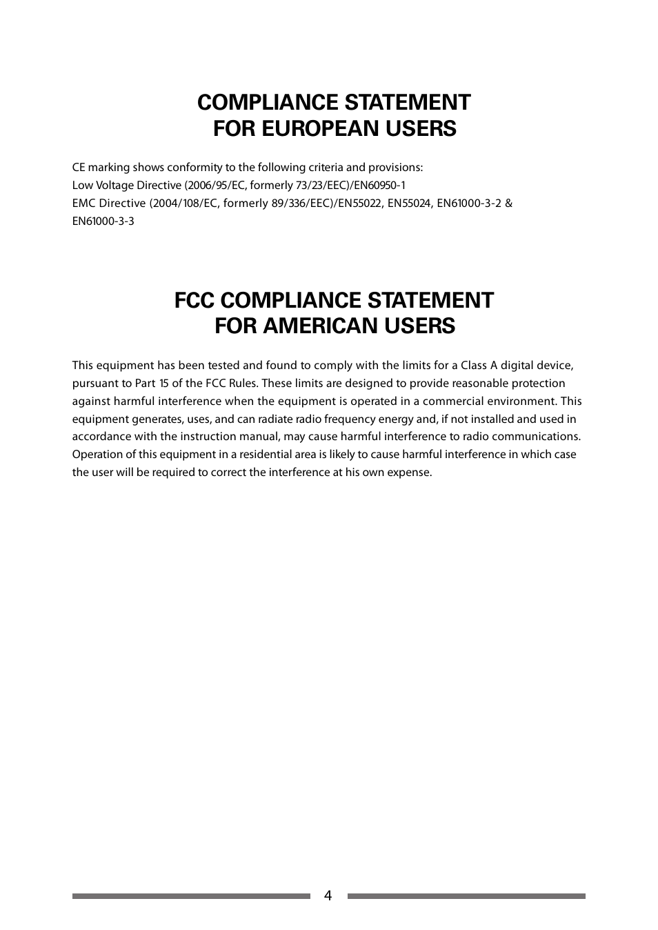 Compliance statement for european users, Fcc compliance statement for american users | Dascom 7106 User Guide User Manual | Page 4 / 56