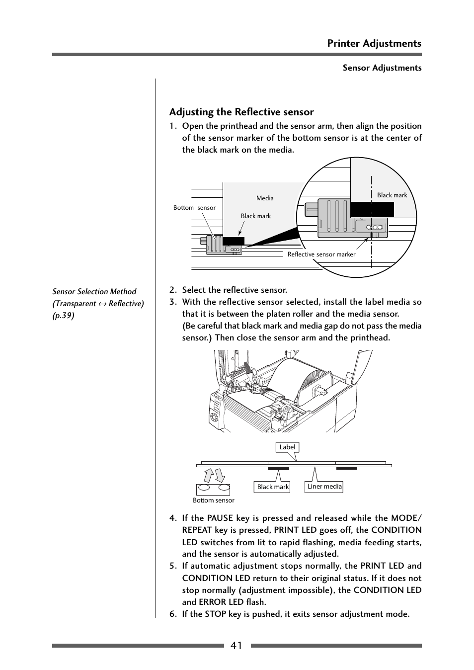 Adjusting the reflective type sensor, Adjusting the reflective sensor (p.41) | Dascom 7106 User Guide User Manual | Page 41 / 56
