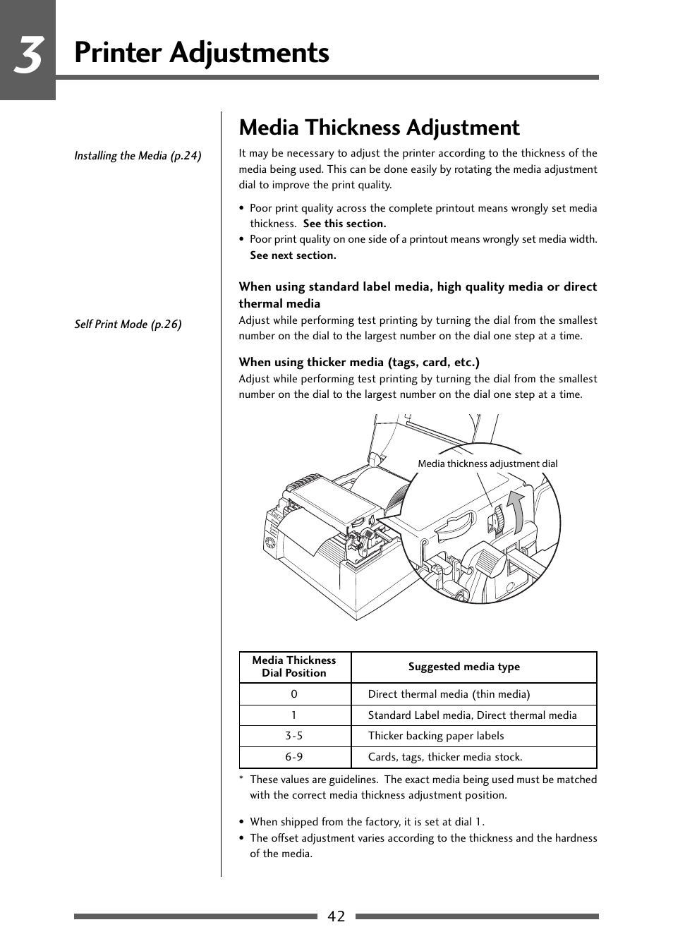 Media thickness adjustment, Printer adjustments | Dascom 7106 User Guide User Manual | Page 42 / 56