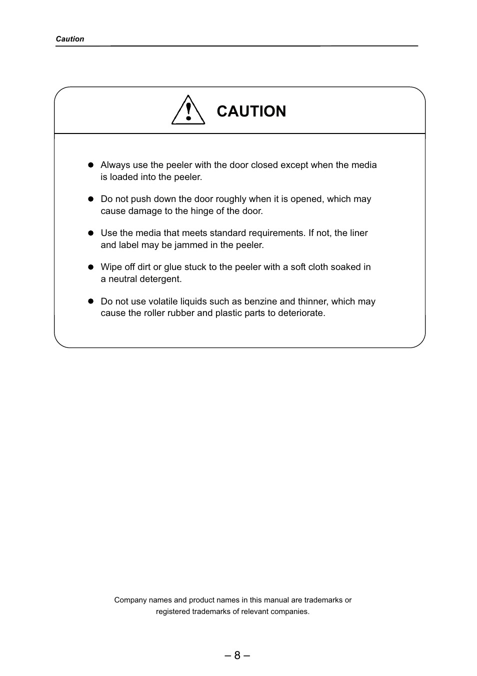 Caution | Dascom 7206 Peeler Installation and User Guide User Manual | Page 8 / 14