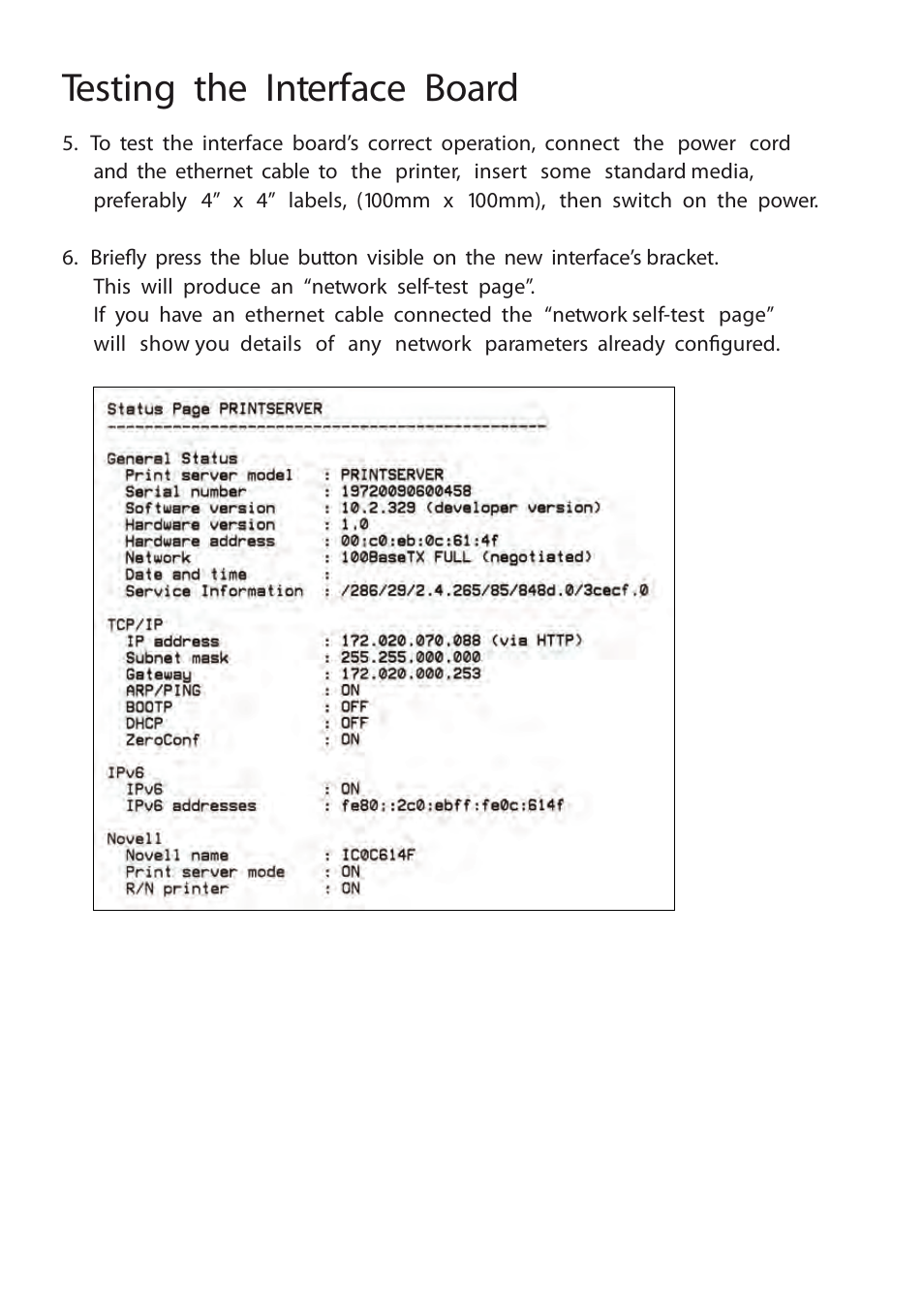 Testing the interface board | Dascom 7206 Ethernet Installation Guide User Manual | Page 5 / 8