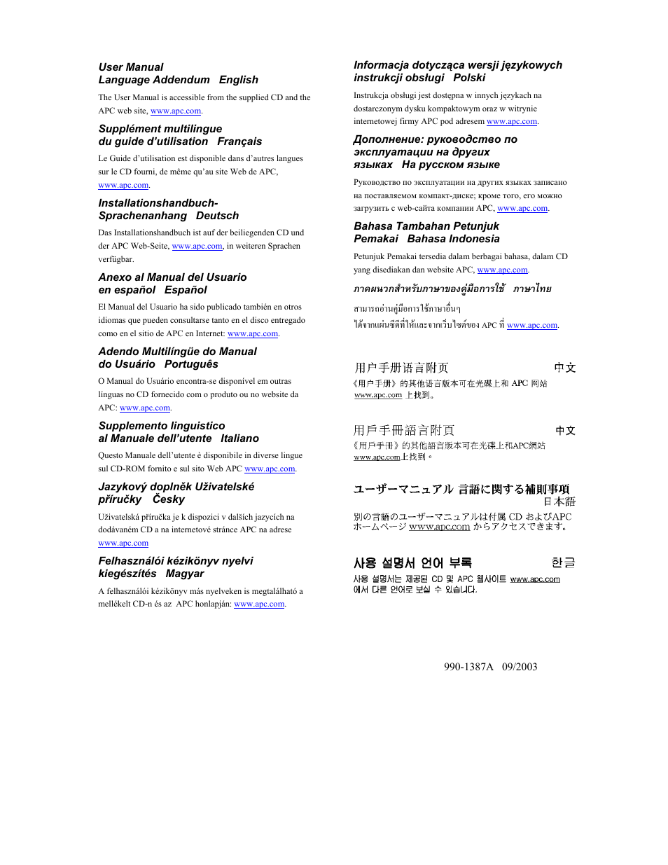 APC 990-1387A User Manual | 15 pages