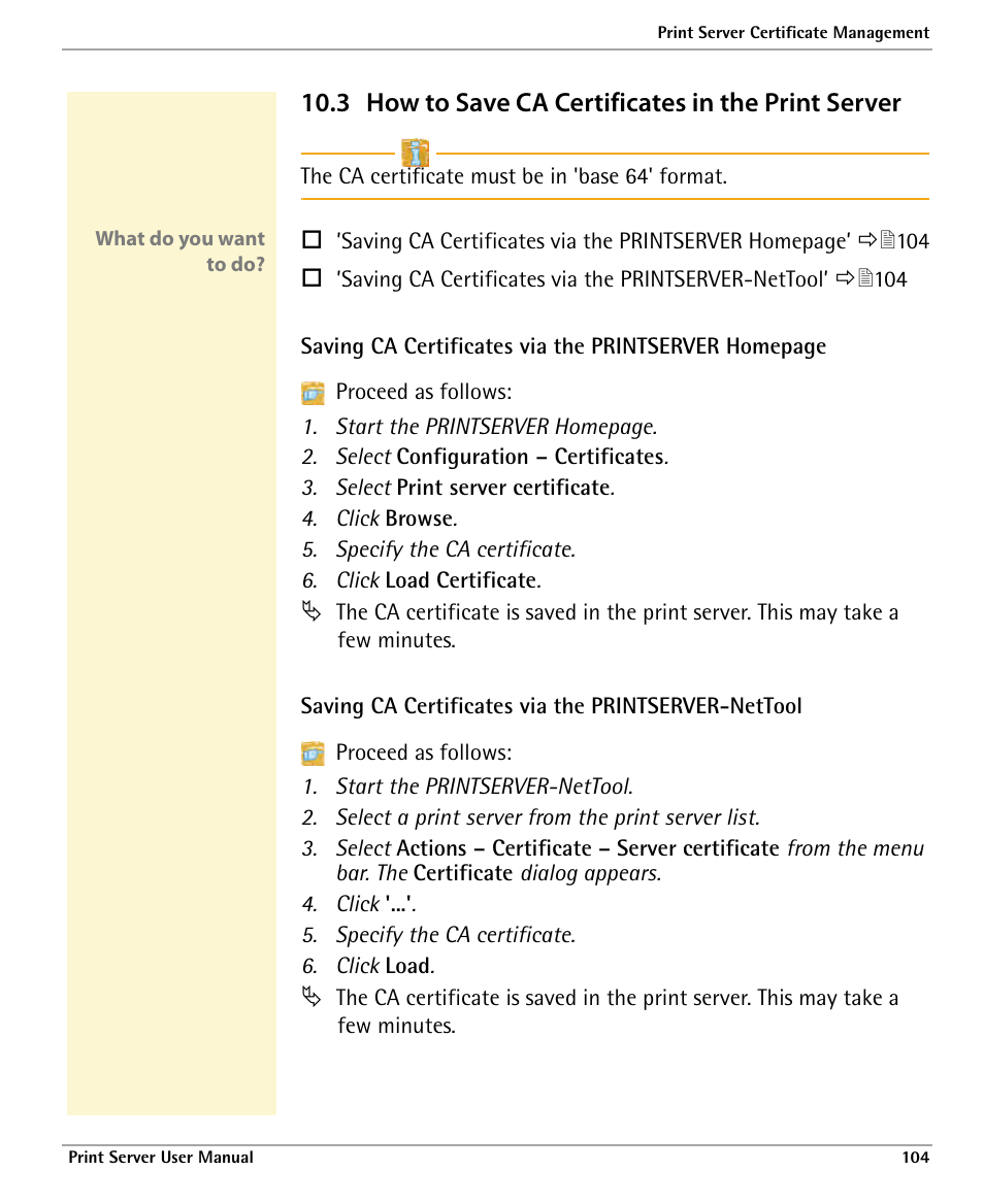 3 how to save ca certificates in the print server, How to save ca certificates in the print server | Dascom 7010 PrintServer Manual User Manual | Page 104 / 238
