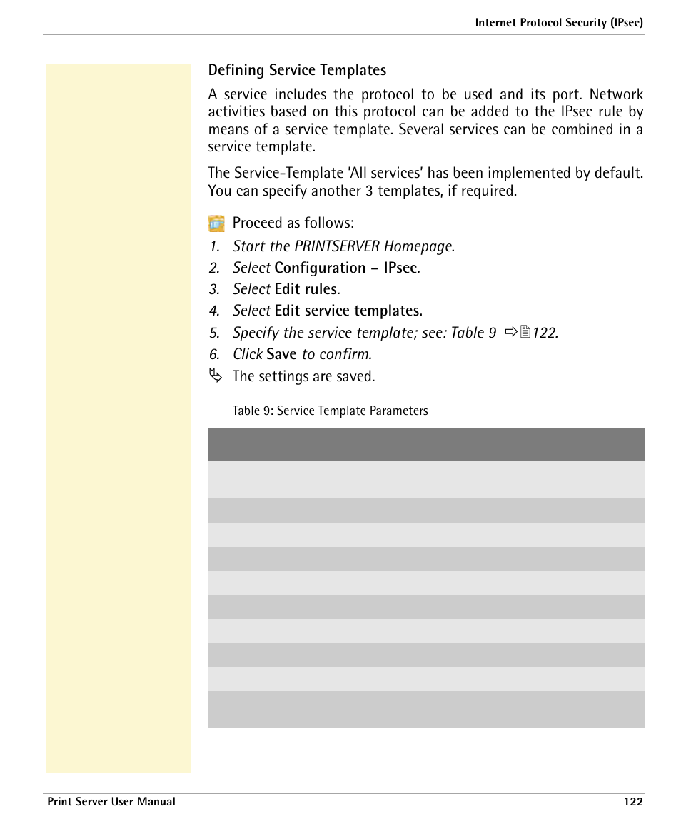 Defining service templates, 6. click save to confirm, The settings are saved | Dascom 7010 PrintServer Manual User Manual | Page 122 / 238