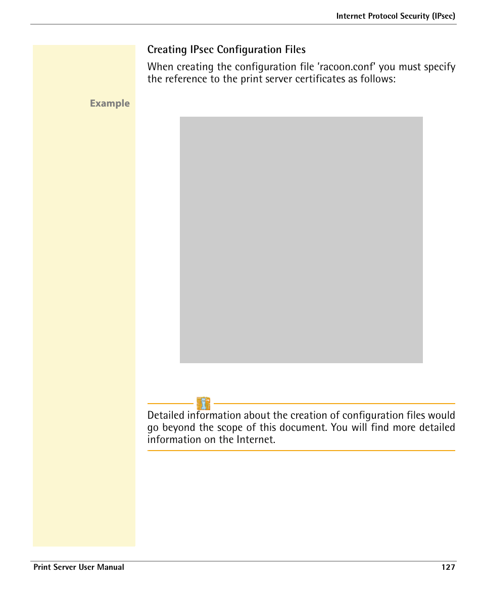 Creating ipsec configuration files, Example | Dascom 7010 PrintServer Manual User Manual | Page 127 / 238