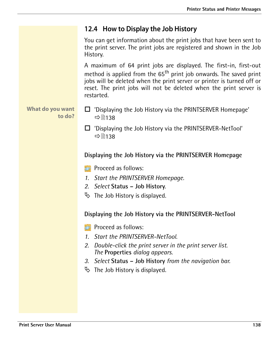 4 how to display the job history, How to display the job history | Dascom 7010 PrintServer Manual User Manual | Page 138 / 238