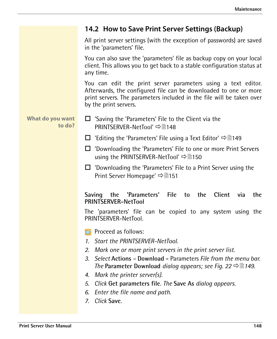 2 how to save print server settings (backup), How to save print server settings (backup) | Dascom 7010 PrintServer Manual User Manual | Page 148 / 238