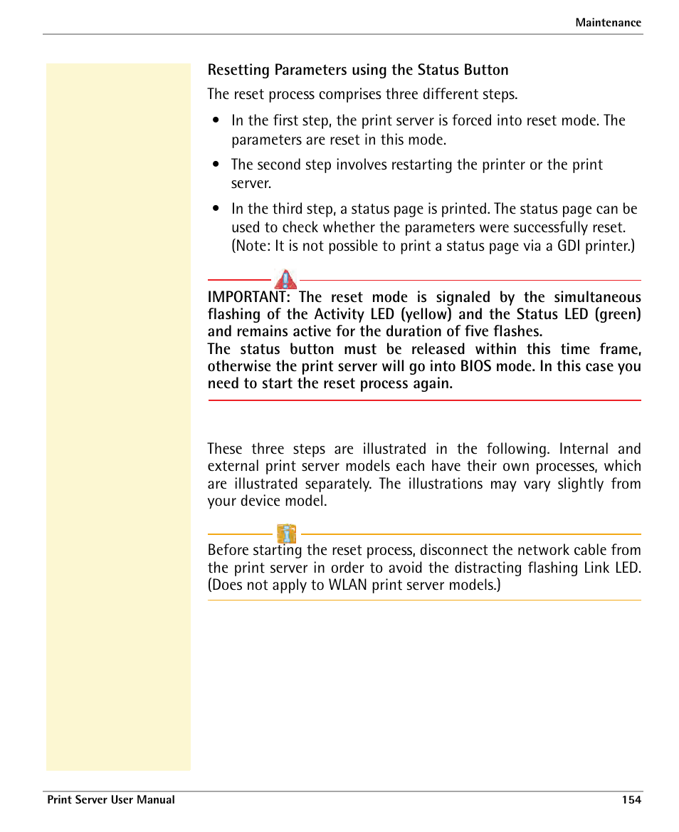 Resetting parameters using the status button | Dascom 7010 PrintServer Manual User Manual | Page 154 / 238