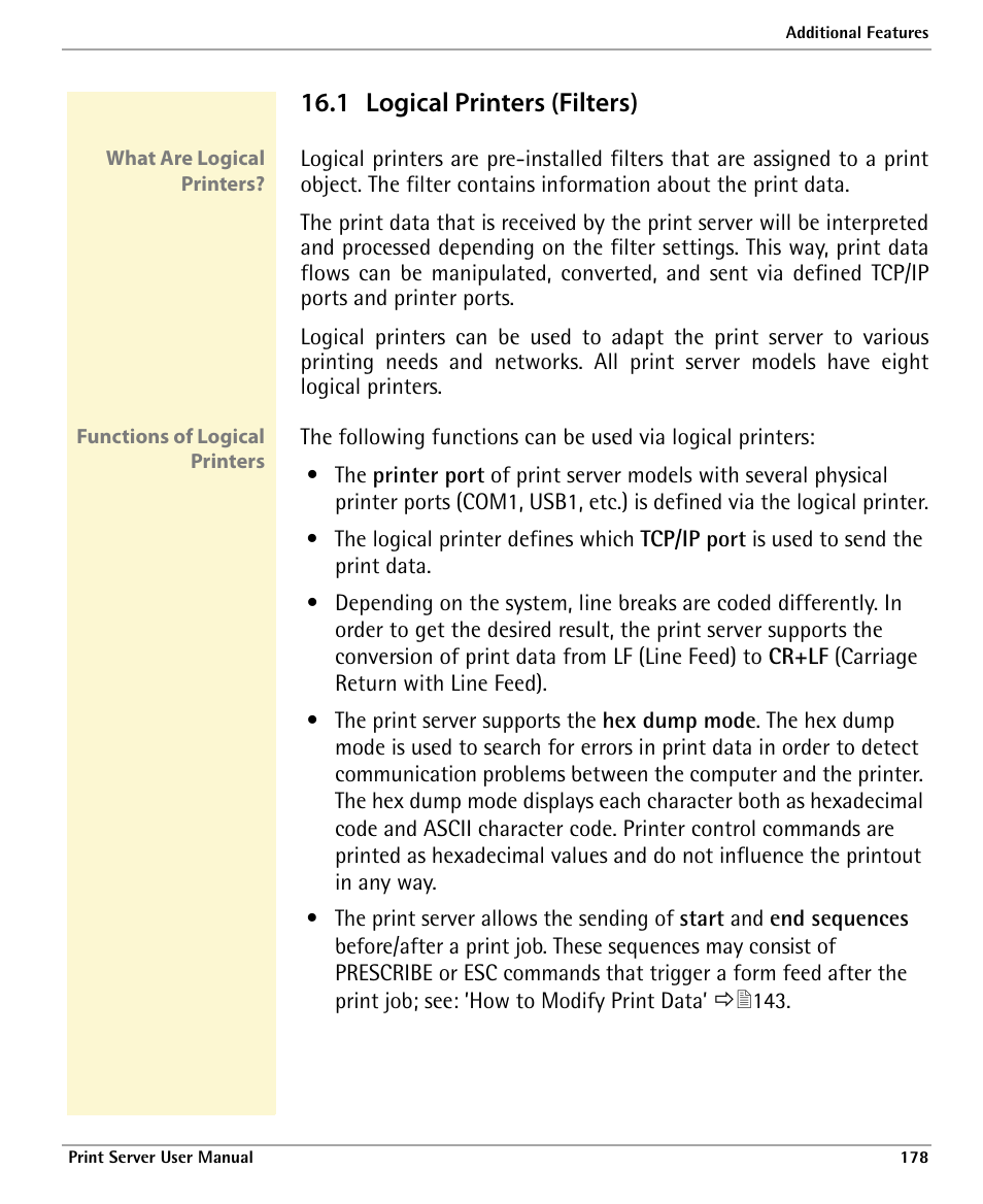 1 logical printers (filters), See: ’logical printers (filters), Logical printers (filters) | Dascom 7010 PrintServer Manual User Manual | Page 178 / 238