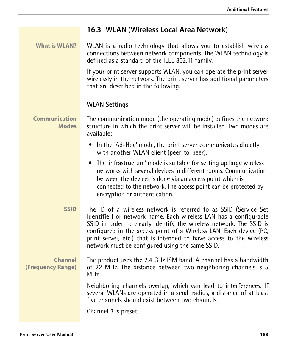 3 wlan (wireless local area network), Wlan (wireless local area network) | Dascom 7010 PrintServer Manual User Manual | Page 188 / 238