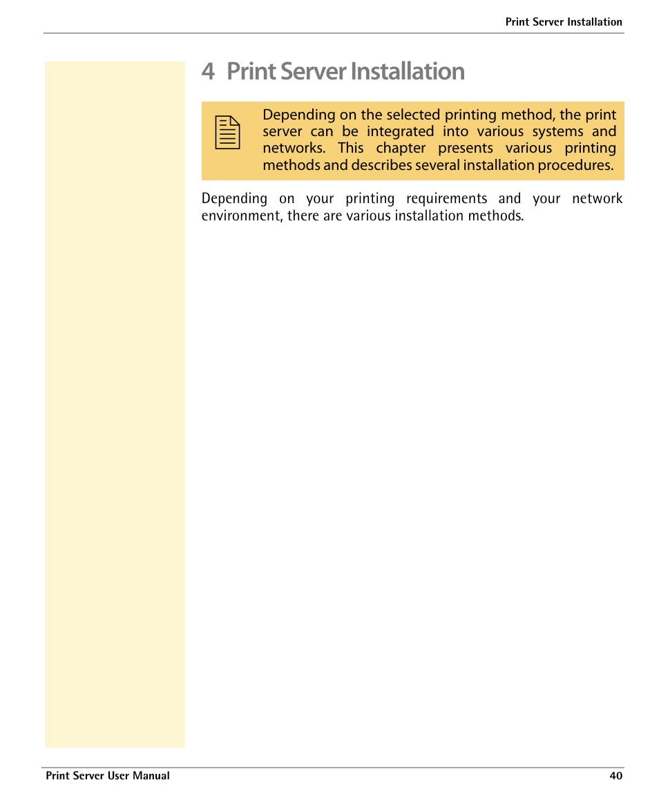 4 print server installation, See: ’print server installation | Dascom 7010 PrintServer Manual User Manual | Page 40 / 238